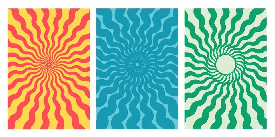 Retro Psychedelic Radial Wave Pattern, Abstract Spiral Sunburst Background Illustrazione stock
