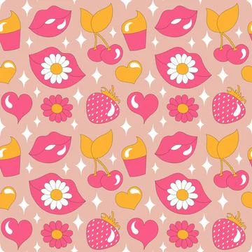 Retro psychedelic seamless patterns, groovy hippie backgrounds. Stock Illustration