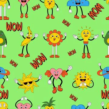 Retro psychedelic seamless patterns, groovy backgrounds. Vector hippy pattern 스톡 일러스트