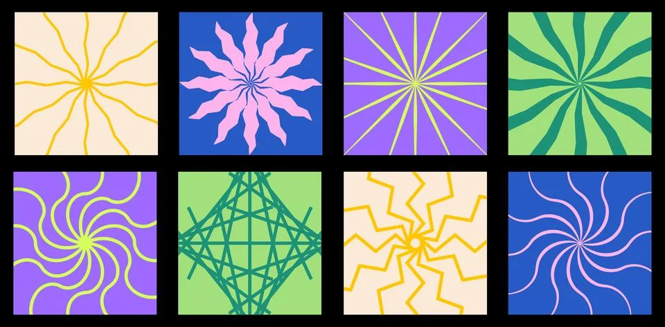 Retro Psychedelic Spiral Pattern Set Collection Stock Illustration