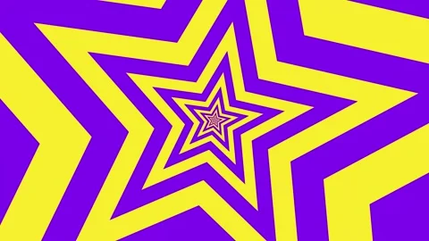 Retro Psychedelic Star Tunnel Background, Yellow Purple Abstract Geometric .. Stock Footage 333472122
