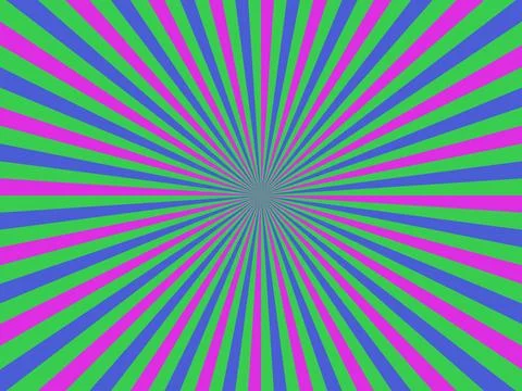 Retro Psychedelic Sunburst Background with Vibrant Green Blue and Magenta R.. Stock Illustration