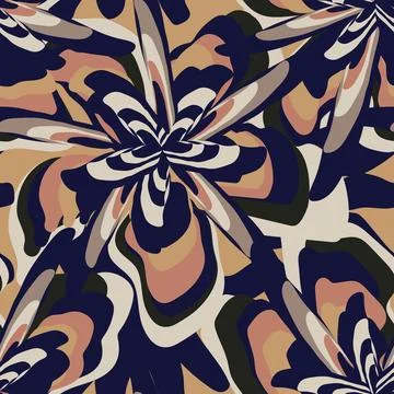 Retro psychedelic textile pattern design in navy blue for fashion and home .. Stock Illustration