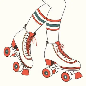 Retro Quad Roller Skates Flat Vector Stock Illustration