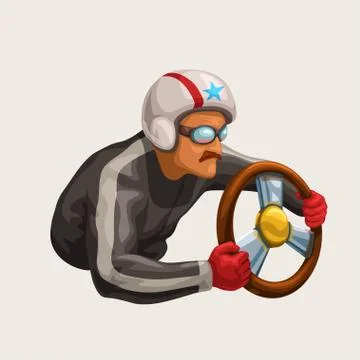 Retro racing driver on white Stock Illustration