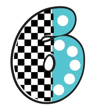 A retro racing graphic illustration featuring number 6 with checkerboard patt Stock Illustration