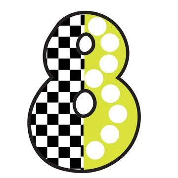 A retro racing graphic illustration featuring number 8 with checkerboard patt Stock Illustration