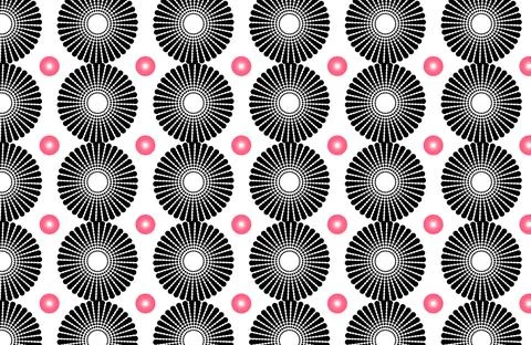 Retro Radial Dot Pattern With Black Circular Motifs and Pink Accents Seamle.. Stock Illustration