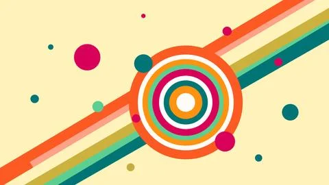 Retro rainbow stripes and circles abstract background with abstract art Stock Illustration
