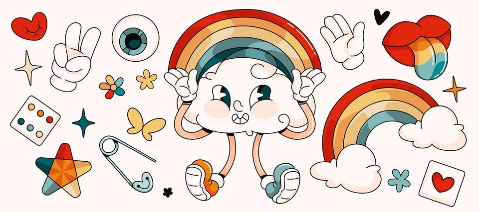 Retro rainbow summer set 스톡 일러스트
