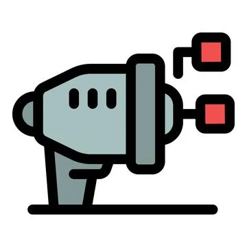Retro ray gun shooting two red squares Stock Illustration