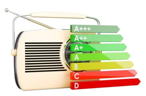 Retro receiver with energy efficiency chart, 3D rendering Retro receiver w... Stock-Fotos