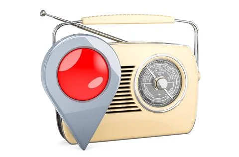 Retro receiver with map pointer. 3D rendering Retro radio with map pointer... Foto stock