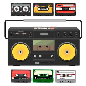 Retro record player with stereo cassettes Stock Illustration