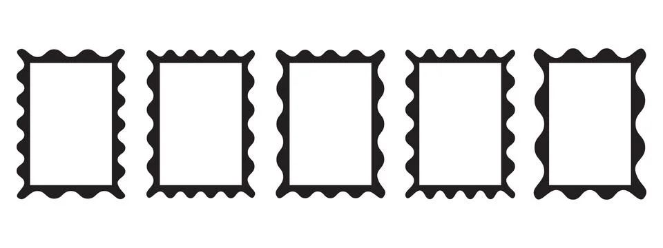 Retro rectangle frames with wavy and zigzag edges set. Trendy curved borders. Stock Illustration