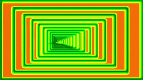 Retro rectangle tunnel trail in neon green and yellow on orange Stock Footage 269012118