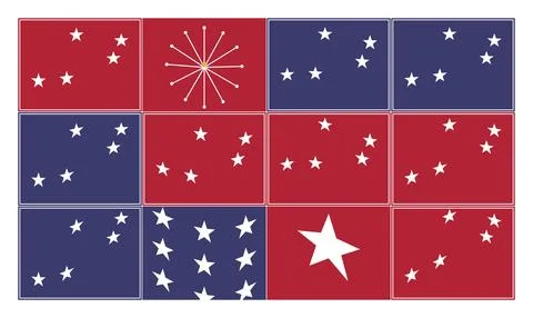 Retro red and blue collage texture set with stars constellation and circula.. Stock Illustration