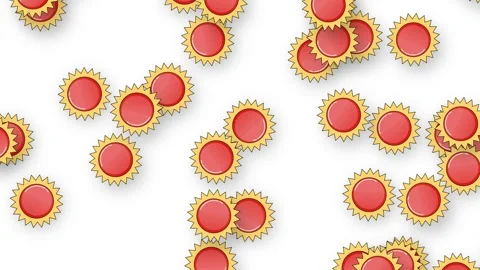 Retro Red and Yellow Floating Objects on White Background Animation Stock Footage 339122200