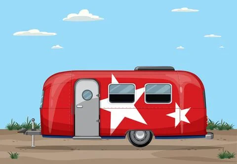 Retro Red Camper with Star Design Stock Illustration