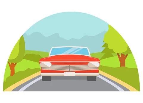 Retro red car front view.Vector flat illustration. Stock Illustration