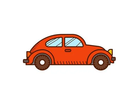 Retro red car. Red beetle car isolated on white Stock Illustration