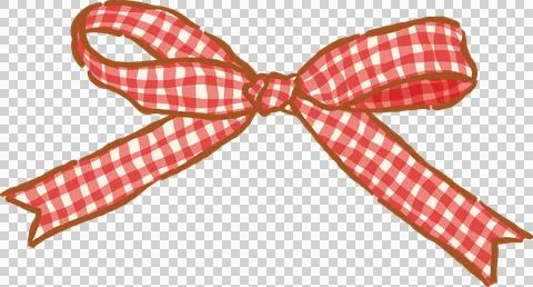 Retro Red Gingham Ribbon Bow Whimsical Hand Drawn Doodle Stock Illustration