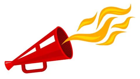 Retro red megaphone with flame. 库存插图