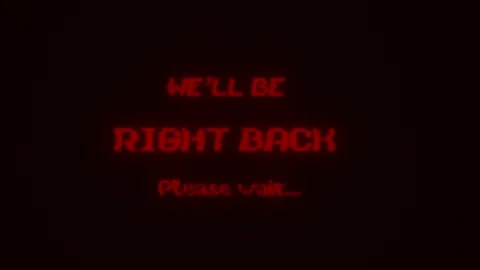 Retro red pixelated text We'll Be Right Back with glitch on black background Stock Footage 337171331