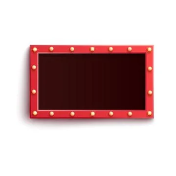 Retro red rectangular blank frame with illuminated light bulbs in realistic Stock Illustration