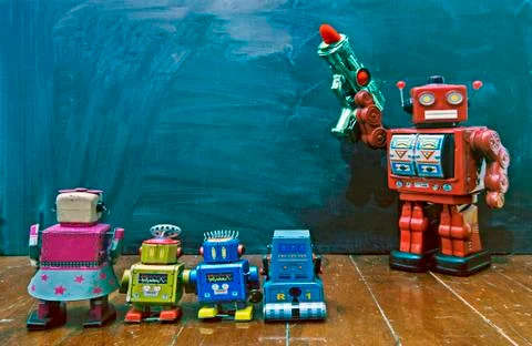 Retro red robot techer Stock Photos