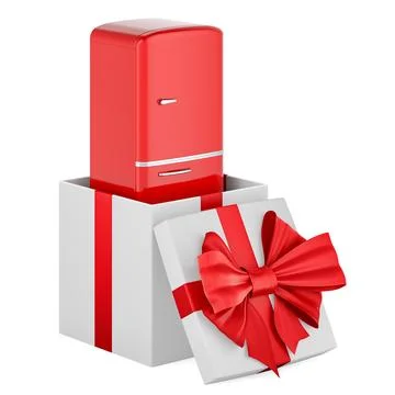 Retro refrigerator inside gift box, present concept. 3D rendering Stock Illustration