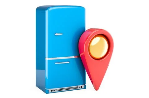 Retro refrigerator with map pointer. 3D rendering 库存插图