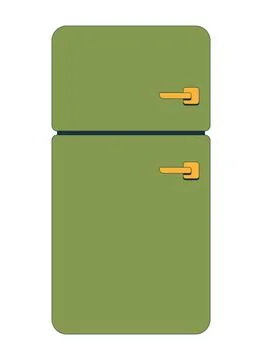 Retro refrigerator with two compartments 2D cartoon object Stock Illustration