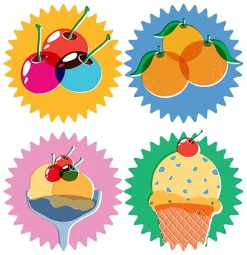 Retro Risograph Style Fruit and Ice Cream Dessert Vector Illustration Stock Illustration