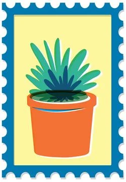Retro Risograph Style Postage Stamp Illustration of a Potted Houseplant Stock Illustration