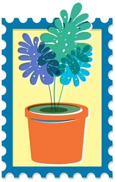 Retro Risograph Style Potted Monstera Houseplant Postage Stamp Illustration Stock Illustration