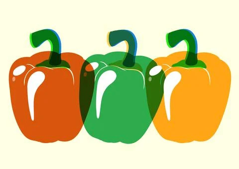 Retro Risograph Style Vector Illustration of Three Colorful Bell Peppers Stock Illustration