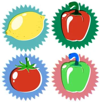 Retro Risograph Style Vegetable and Fruit Icon Set Illustrazione stock