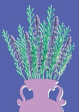 Retro Risograph Vector Illustration of Lavender Flowers in a Purple Vase Stock Illustration