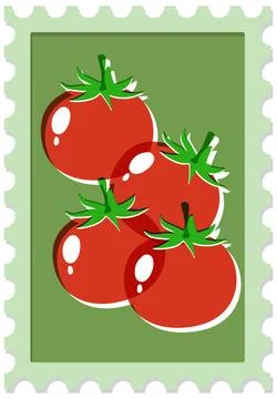 Retro Risograph Vector Illustration of Red Tomatoes on Postage Stamp Stock Illustration