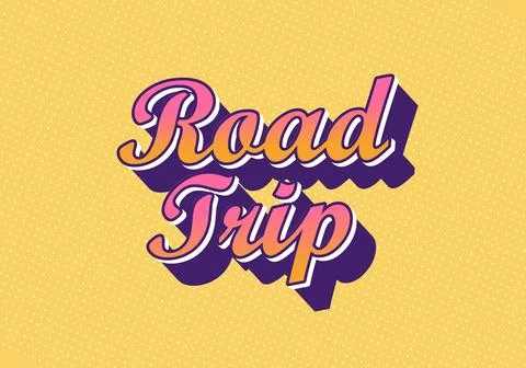 Retro road trip text on yellow background Stock Illustration