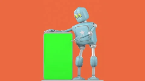 Retro robot and big smartphone. New technologies and progress. 3d render. Stock Footage 244865038