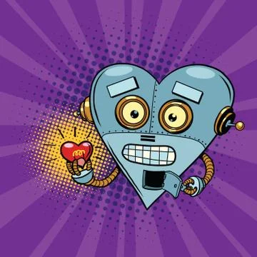 Retro robot and the light bulb heart Valentine Stock Illustration