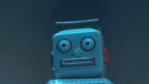 Retro Robot in a Foggy Athmosphere Closeup Stock Footage