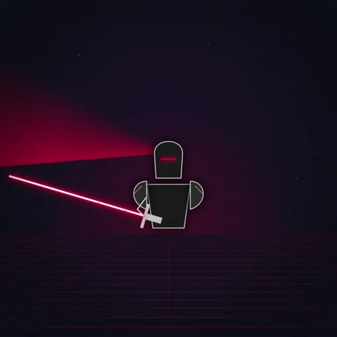 Retro Robot Icon with Laser Beam and Grid Background Stock Footage 348198317