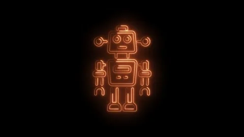 Retro robot illuminated in neon orange against black backdrop animated back.. Stock Footage 345992730