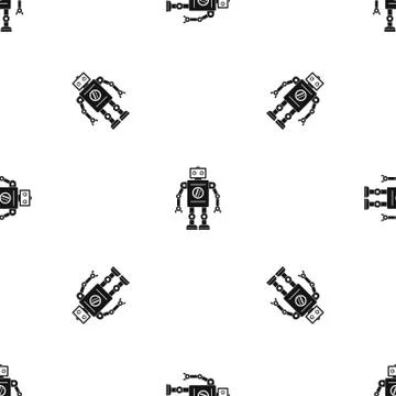 Retro robot pattern seamless black Illustrazione stock