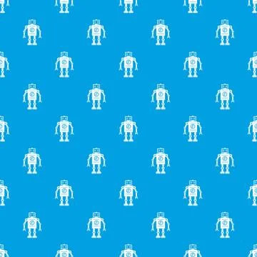 Retro robot pattern seamless blue Stock Illustration