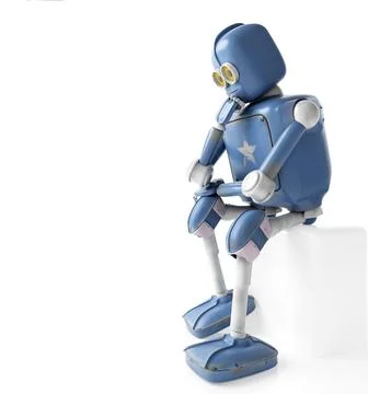 Retro robot thinks sitting on the cube, artificial intelligence, ai Stock Photos