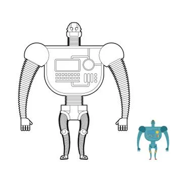 Retro Robot Warrior coloring book. Toy for boys. Space robot, and stranger. Stock Illustration
